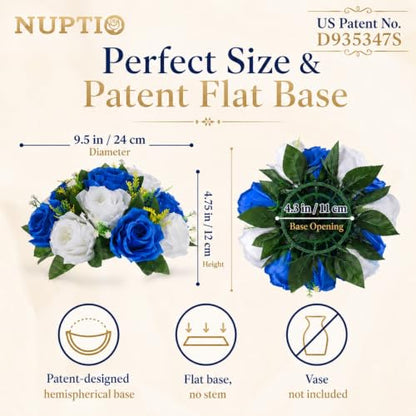 NUPTIO Flower Balls Centerpieces for Tables: Royal Blue White Fake Roses - color: Royal Blue & White, size: 2 Pcs