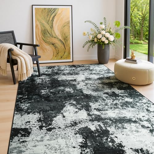 Merelax 3x5 Back Grey Area Rug Washable Non-Slip Low Pile Entryway Carpet - color: Black Grey, size: 3' x 5'(36''x60'')