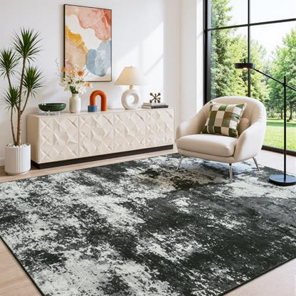 Merelax 4x6 Back Grey Washable Area Rug Non-Slip Faux Wool Abstract Carpet - color: Black Grey, size: 4' x 6'(48''x72'')
