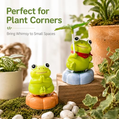 2Pcs Rotating Ceramic Frog Decor for Desk Room Miniature Garden Car, Gifts