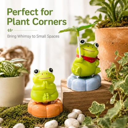 2Pcs Rotating Ceramic Frog Decor for Desk Room Miniature Garden Car, Gifts