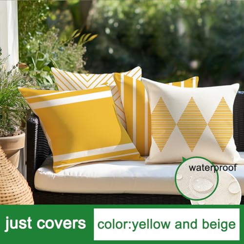 Outdoor Pillows Covers 18x18 Waterproof,Yellow and Beige Set of 4(No Insert - color: Yellow and Beige, size: 18" x 18" (Pack of 4)