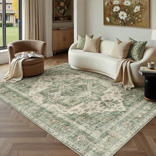 HUGEAR 6x9 Green Retro Floral Washable Area Rug for Living Room - color: B| Green, size: 6' x 9' (Rectangular)