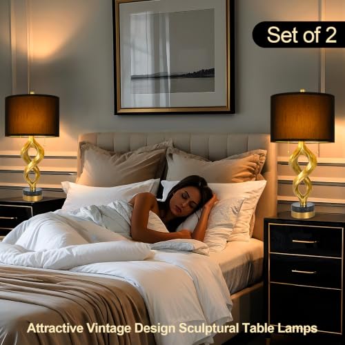 Scenkoy 26” Table Lamp Set of 2 for Bedroom Living Room, Antique Gold Leaf - size: 26 inches Gold Leaf -032