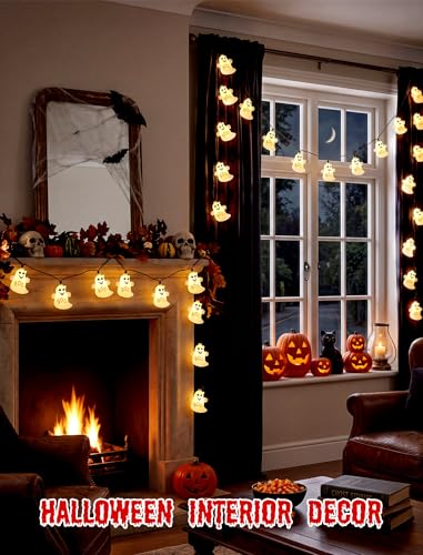 8.5FT Halloween Ghost Lights Outdoor, 10 LED Plug in Halloween Lights - color: Ghost String Lights