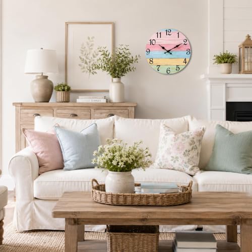 CHYLIN Wall Clock Silent Non-Ticking Battery Operated Pink Green Colorful - color: C-pink Blue, size: 8 inch