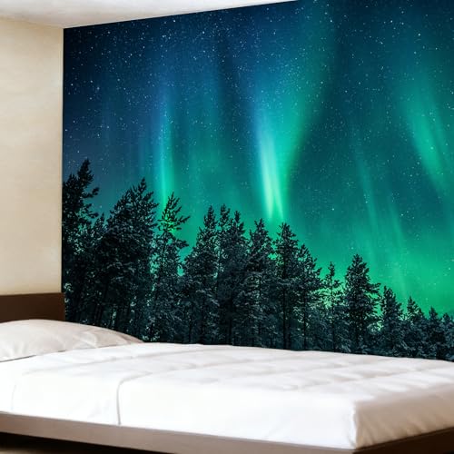 Atrippy Northern Lights Forest Wall Tapestry for Bedroom Living Room, Nature Starry Night Calming Aurora Borealis Wall Hanging, Winter Space Tapestry Ceiling Decor for Dorm Men 51"X60" - color: B Forest Tapestry, size: 60"L x 51"W