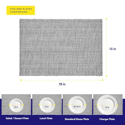 Sweet Home Collection 100% Cotton Placemats for Dining Room Rectangle Two Tone Woven Fabric 13" x 19" Soft Durable Table Mat Set, Set of 4, Gray - color: Gray, size: Rectangle 13" x 19"