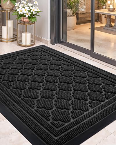 Color&Geometry Front Door Mat Outside Entrance, 24"x48" Heavy Duty Non Slip Low Profile Doormat, Dirt and Moisture Trapping Welcome Mats for Front Door, Entryway, Patio, Garage, Black Geometric - color: 1-black, size: 24"x47"