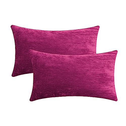 Jeneoo Fuschia Pink Decorative Throw Pillow Covers Soft Chenille Comfy Solid Lumbar Couch Cushion Cover Decor (Set of 2, 12 x 20 Inches) - color: Fuschia Pink, size: 20" x 12" (Pack of 2)