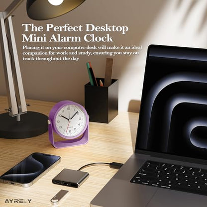 AYRELY® 3.5" Small Analog Travel Alarm Clock, Battery Operated Desk Clock - color: Purple
