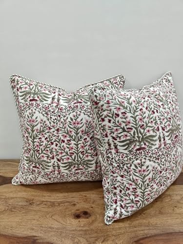 ATOSII Cotton Blockprint Throw Pillow Cover, Nargis Pink, Set of 2, 18 X 18 - color: Nargis Pink, size: 18" x 18" (Pack of 2)