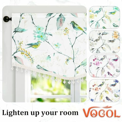 VOGOL Faux Linen Bird Pattern Valance, Rod Pocket, 52 x 16, 1 Panel, Green - color: Birds Green, size: 52"W x 16"L (Pack of 1)
