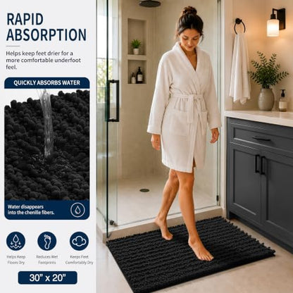 Yimobra Black Bathroom Rug Set 3 Piece, Super Water Absorbent Bath Mat Set - color: Black, size: 24"x17" + 24"x20" + 30"x20"