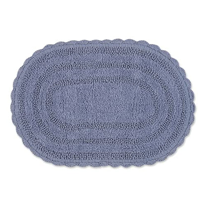 DII Crochet Collection Reversible Bath Mat, Small Oval, 17x24, Stonewash Blue - color: Stonewash Blue, size: 1'5" x 2' (Oval)