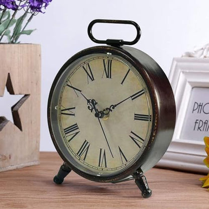 Vintage Desk Clock, Brown, 8 Inches, Battery Operated