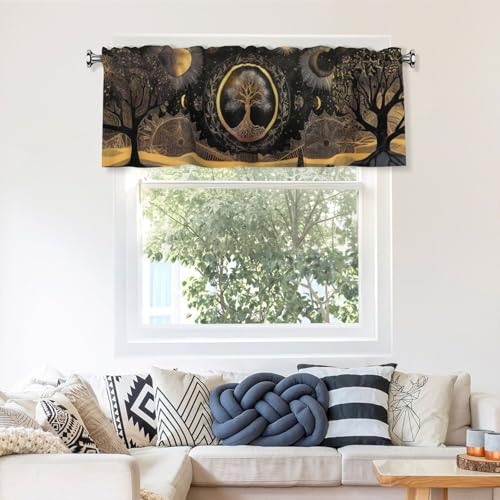 Moon Art Abstract Valances for Windows Rod Pocket Curtain Valance 1 Panel Short Curtains for Kitchen Bathroom Living Room Bedroom Window Treatments - color: Moon Art