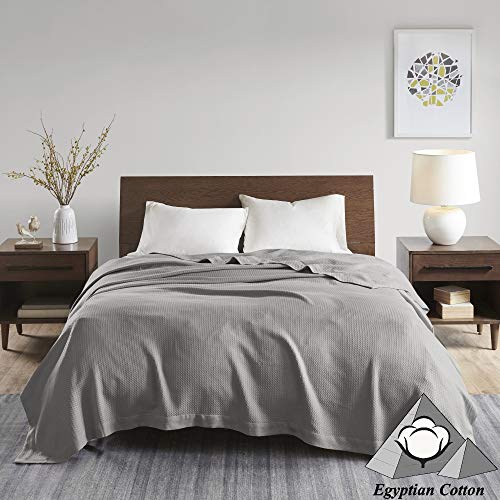 Madison Park 100% Egyptian Cotton Twin Size Bed Blanket for Summer Grey - color: Grey, size: Twin