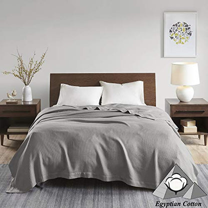 Madison Park 100% Egyptian Cotton Twin Size Bed Blanket for Summer Grey - color: Grey, size: Twin