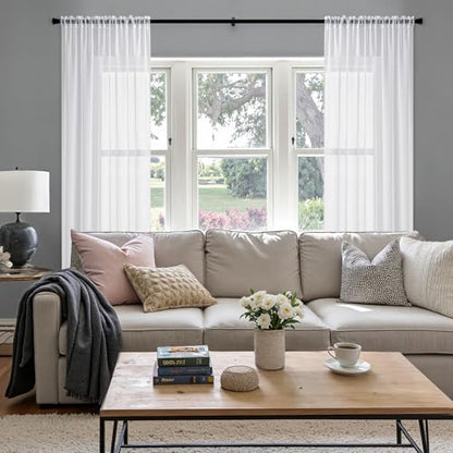 MIULEE Semi White Linen Textured Sheer Curtains 54W×63L Rod Pocket 2 Panels - color: White, size: 54"W x 63"L (Pack of 2)