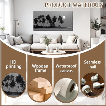 Black and White Wall Art Coastal Landscape Ocean Tree Artwork 29"x58" - size: 29"L x 58"W
