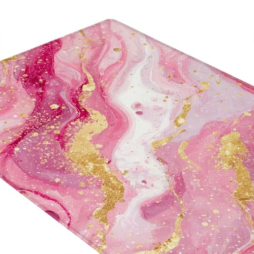 Feelyou Pink Marble Kitchen Rugs Modern Marble Aesthetic Kitchen Mats Retro Watercolor Artwork Design Cushioned Anti-Fatigue Thick Duty Ergonomic Comfort Rug 17.32x29.53+17.32x47.24 inch - color: Pink