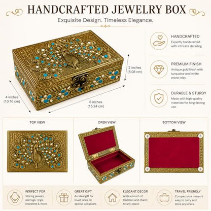 ETROVES 6 inch Jewelry Box - Handmade Portable Treasure Organiser Keepsake - color: Peacock