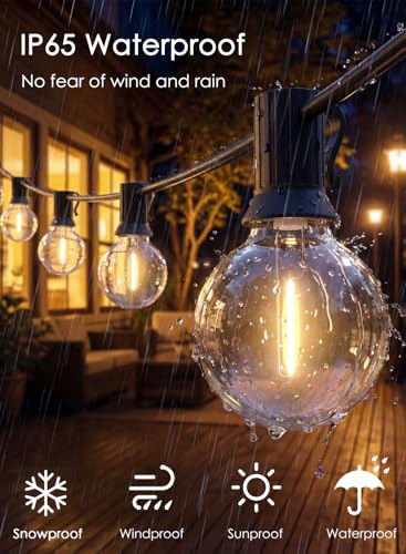 25FT G40 LED Globe Outdoor String Lights with 25 Plastic Shatterproof Bulbs - color: Warm White-Black, size: 25FT