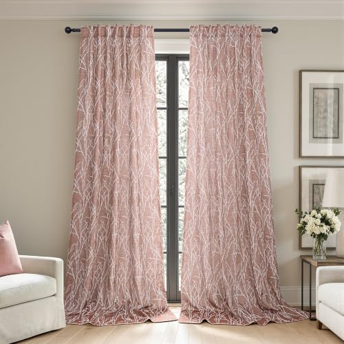 Boho Terracotta Curtains 84 Inch Length for Living Room Darkening 2 Panel Back Tab Pocket Linen Textured Branch Patterned Light Filtering 50% Blackout Rust Drape for Bedroom 52x84 Long 7 FT Brick Red - color: Terracotta, size: 52"W x 84"L (Pack of 2)