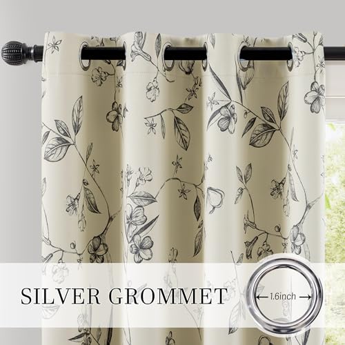 ChrisDowa 100% Blackout Floral Curtains 108 Inches Long 2 Panels,Grey/Beige - color: Grey on Beige, size: 52"W x 108"L (Pack of 2)