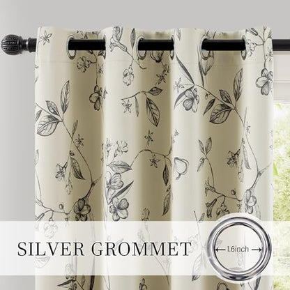 ChrisDowa 100% Blackout Floral Curtains 108 Inches Long 2 Panels,Grey/Beige - color: Grey on Beige, size: 52"W x 108"L (Pack of 2)