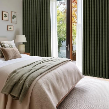 Beauoop Green Plaid Jacquard Blackout Curtains for Bedroom 52x72 2 Panels - color: Green, size: 52"W x 72"L (Pack of 2)