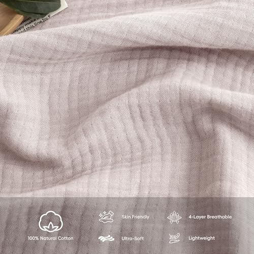 FOSSA Muslin Blanket 4-Layer 100% Cotton Gauze Blanket with Fringe 50"x70" - color: Greyish Pink, size: Throw XL (50" × 70")