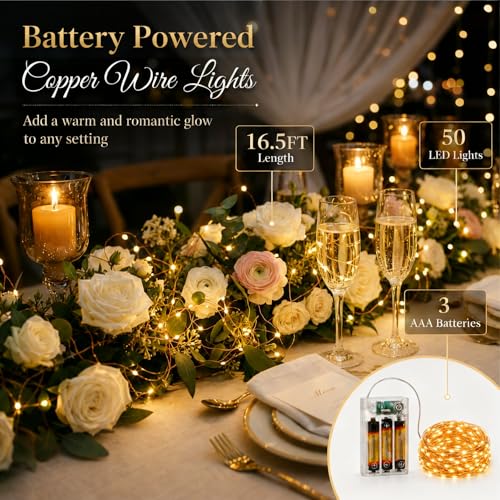 16FT 50LED Fairy Lights Battery Operated (Included), 2 Packs - color: Warm White, size: 2 Pack - Batteries Included