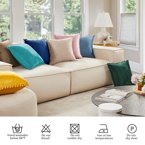 Deconovo Velvet Throw Pillow Covers, Set of 2, 16” x 16” Navy, Square Pom-poms Hidden Zipper Cover for Living Room - color: Navy, size: 16" x 16" (Pack of 2)