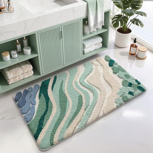 LUMI Beach Bathroom Rug 24x43, Soft Absorbent Bath Mat, Non Slip - color: Beach Aqua Green, size: 24"x43"