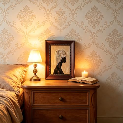 Dark Brown Framed African Black Woman Canvas Wall Art 12x16 in - color: The Pearl Girl, size: 16"L x 12"W