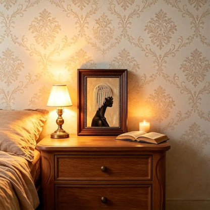 Dark Brown Framed African Black Woman Canvas Wall Art 12x16 in - color: The Pearl Girl, size: 16"L x 12"W