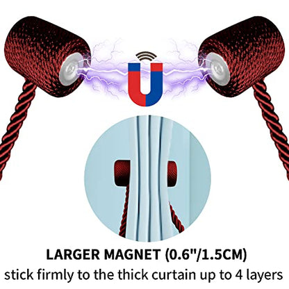 18 Inch Strong Magnetic Curtain Tiebacks, Curtain Holdbacks Modern Upgrade Strong 2021 New Twisted Style Decorative Drapery Rope Tie Backs(2 Pack Burgundy) - color: Burgundy