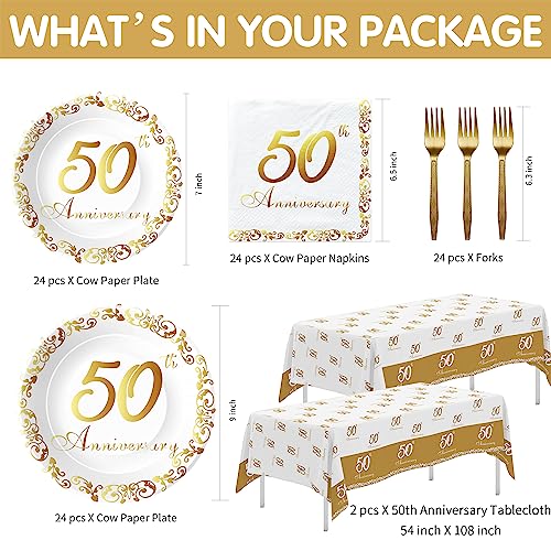 APOWBLS 50th Anniversary Decorations And Supplies Tableware Gold, Serves 24