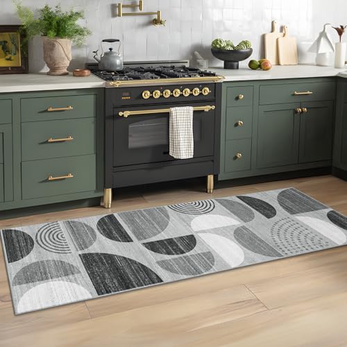 MUJOO Runner Rug Washable,2x6 Area Rugs Non Slip Modern Abstract Boho - color: Black and Grey, size: 2' x 6' (Rectangular)