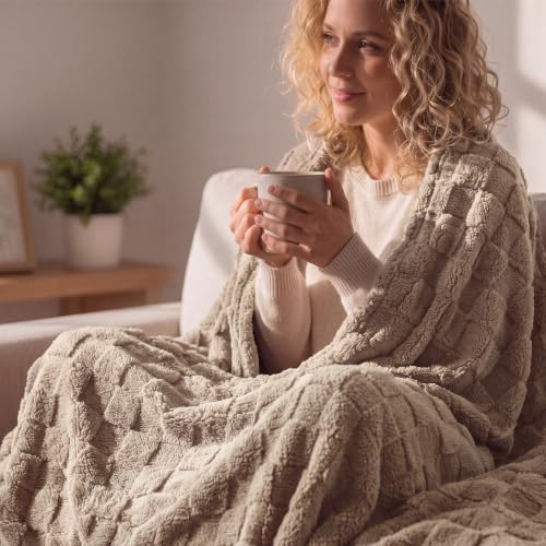 Bedsure Checkered Soft Cozy Twin Blanket for Bed, Light Brown,60"×80" - color: 03 Light Brown, size: Twin (60" X 80")