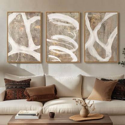 Large Framed Abstract Wall Art, Set of 3, Beige Taupe White, 20x30 In - color: Neutral Taupe, size: 20" W x 30" H x 3pcs
