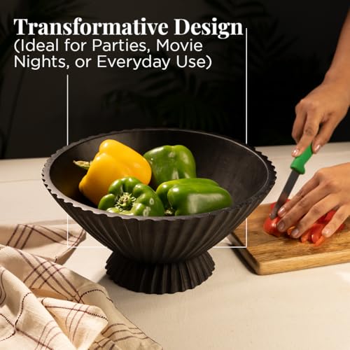 Folkulture Wooden Fruit Bowl for Kitchen Island,(11") Countertop - color: Charcoal