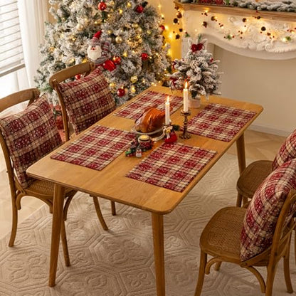 AQOTHES Christmas Plaid Placemats Set of 4 Snowflake 12x18 Inch Table Decor - color: Red Plaid Snowflake