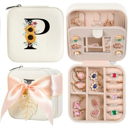AYGXU Travel Jewelry Box for Women and Girls - Small Case With Initial A-Z - Teacher Gifts - color: white, size: P