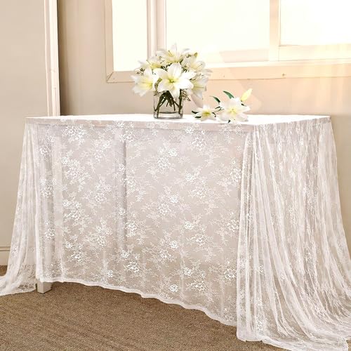Rustic White Wedding Tablecloths Lace Chic Rectangular Embroidered Fabrics - color: Solid White, size: 120" x 60" (1Pc Rectangular)