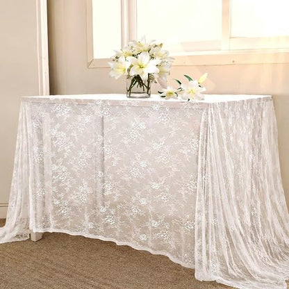 Rustic White Wedding Tablecloths Lace Chic Rectangular Embroidered Fabrics - color: Solid White, size: 120" x 60" (1Pc Rectangular)