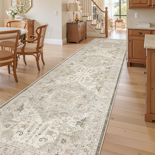 Madane Hallway Runner Rug 3x12 Washable Kitchen Runners 12ft, Ivory/Brown - color: Ivory/Brown, size: 3' x 12' (Runner)