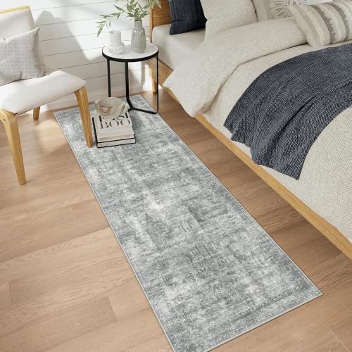 2x8 Washable Runner Rug Grey Vintage Floral for Hallway Kitchen Bedroom - color: Distressed Silver Grey and Ivory, size: 2' x 8' (Rectangular)